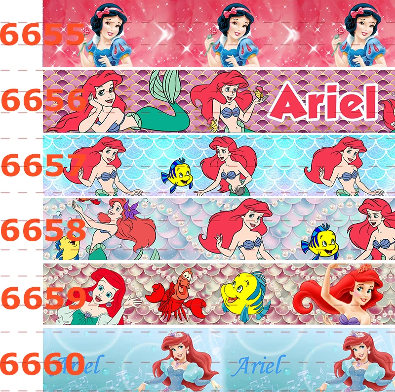 

10yards -different sizes -red hair Ariel princess printed Grosgrain ribbon