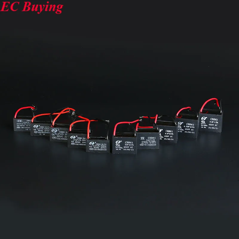 2pcs/Lot CBB61 starting capacitance 1uf 1.2uf 1.5uf 2uf 2.5uf 3uf 3.5uf 4uf 4.5uf 5uf AC Fan Capacitor 450V Kit CBB 