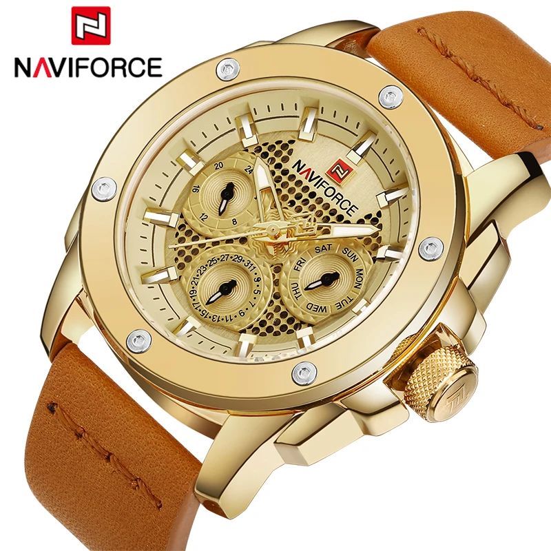 

Top Luxury Brand NAVIFORCE Men Sport Watches Fashion Men's Military Waterproof Clock Analog 24 Hour Leather Quartz Wrist watch