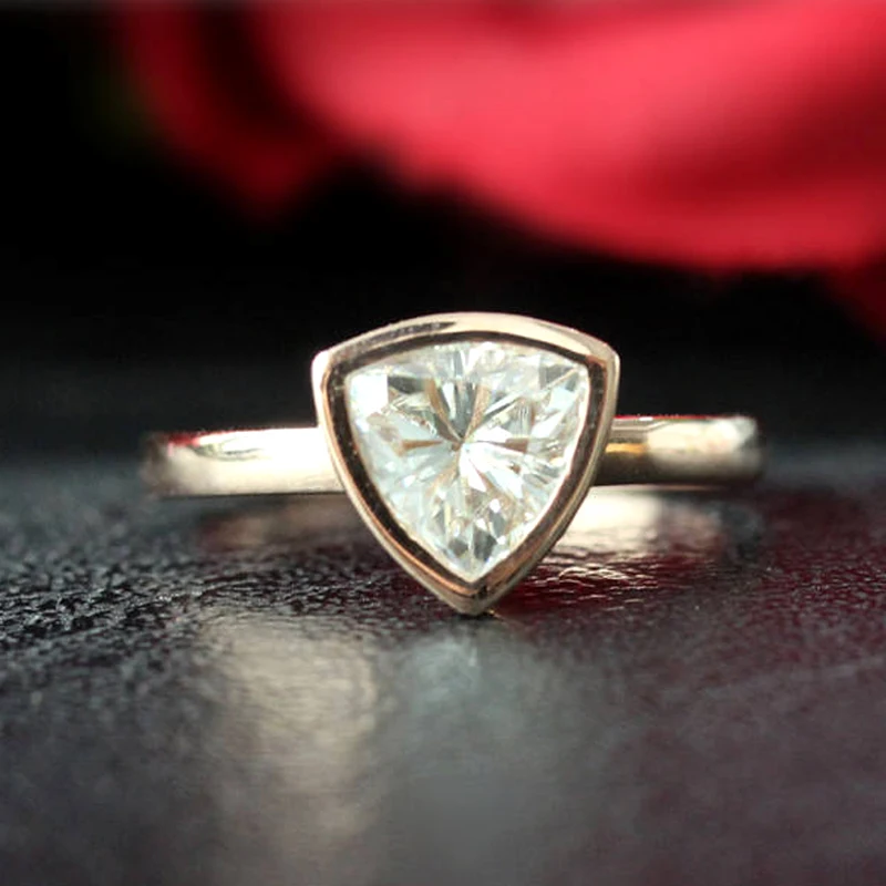 Кольцо для свадьбы Moissanite однотонное кольцо из розового золота 14 к с триллионом
