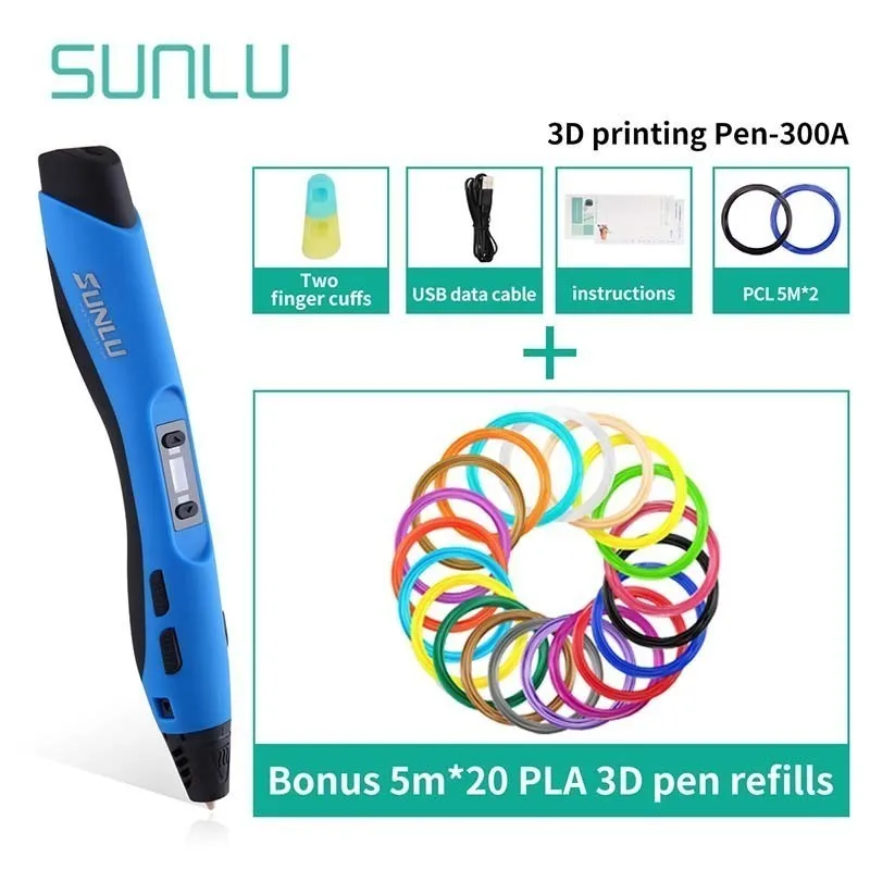 SUNLU 3D печать Ручка низкая температура SUNLU Бестселлер SL-300A 3D ручки для детей Scrible Исследуйте создание 3D Ручка коробка набор - Цвет: SL-300A-5.20-Blue