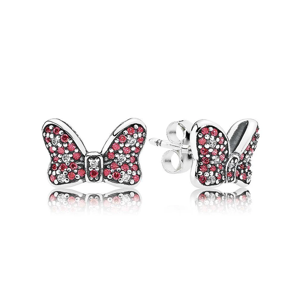 

CHAMSS 100% 925 Sterling Silver 1:1 290578CZR Bow Red CZ Stud Earrings Ear Studs Vintage Original Wedding Jewelry Wholesa