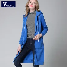 Zipper Women Long Hoodies Solid Cotton Loose Coat Casual Lady Clothing Hooded Autumn Winter Sweatershirt Outerwear