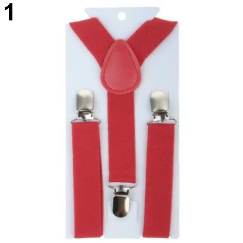 Grain Leather Elasticated Adjustable with 4 Clips Y shape Suspender Children Braces Clip on Suspenders 