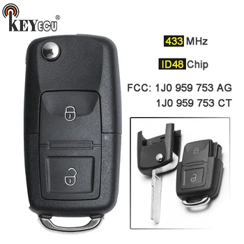

KEYECU 10x 434MHz ID48 Chip 1J0 959 753 AG/ 1J0 959 753 CT 2 Button Remote Key Fob for Volkswagen Golf 4 5 Passat b5 b6 polo