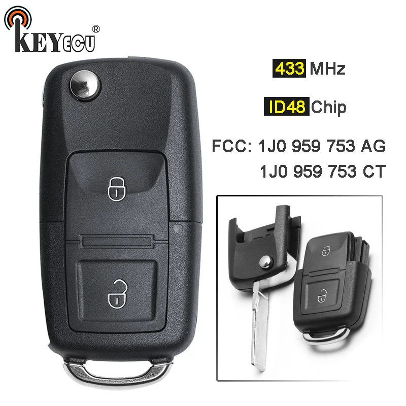 KEYECU 10x434 МГц ID48 чип 1J0 959 753 AG/ CT 2 кнопки дистанционного ключа Fob для Volkswagen Golf 4 5 Passat b5