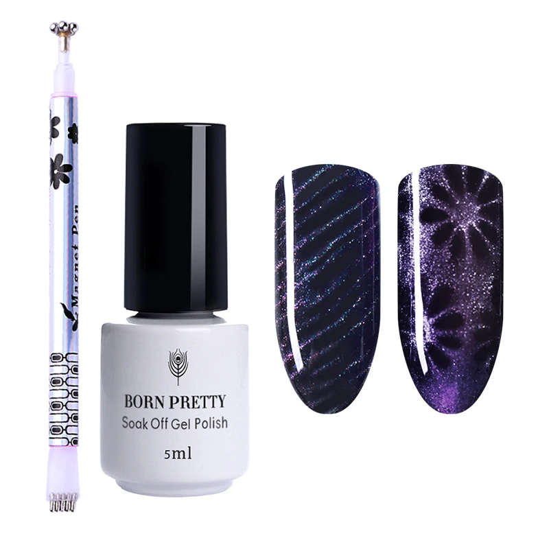 

BORN PRETTY Holographic Chameleon Magnetic Cat Eye Polish with 1Pc Flower Strip Pattern Stick Manicure Nail Art Lacquer Set