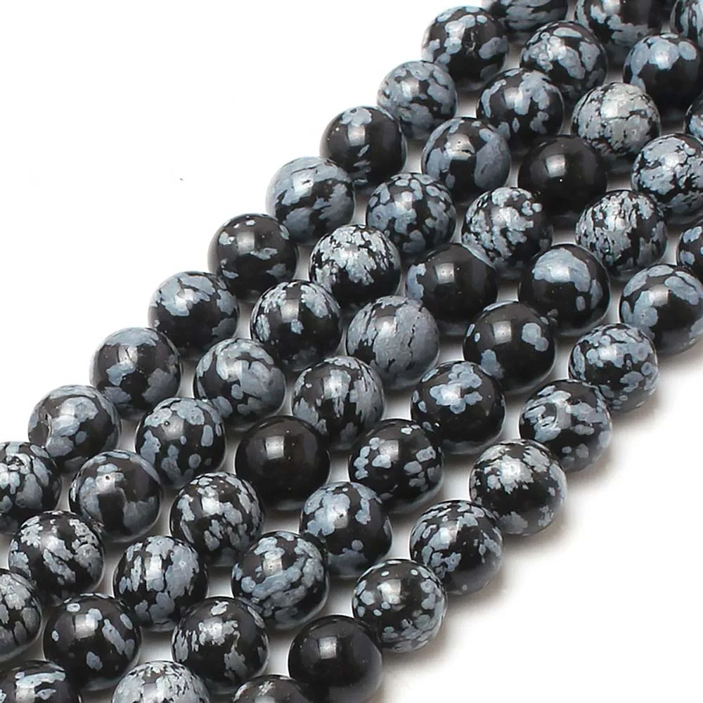 

High quality Natural Stone Snowflake Obsidian Round Loose Spacer 15" Strand 4 6 8 10 12 14MM Beads For Jewelry Making Bracelets