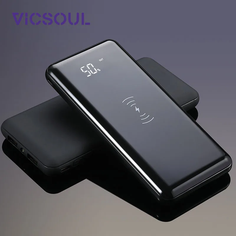 VicSoul 10000 мАч беспроводной банк питания QI Зарядка power Bank цифровой светодиодный портативный зарядное устройство для iPhone X/8/P samsung Galaxy