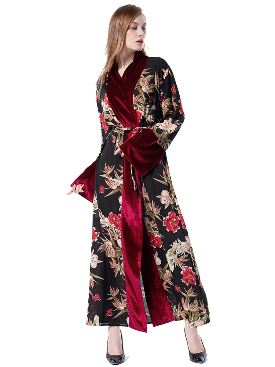

Casual Vintage European and American Long Trench Coat Women Clothes Fashion Plus Size Velvet Cardigan Gown Female QH282