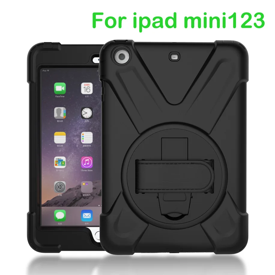 Чехол для Apple iPad mini2 mini3 mini1, Duty противоударный Гибридный Резина Прочный жёсткий защитный чехол Крышка+ подставка+ ремешок - Цвет: Black--MN123-SDai