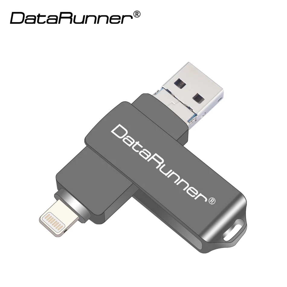 DataRunner USB флэш-накопитель портативный флэш-накопитель 32 Гб 64 Гб 128 usb-шнур 8 Гб 16 Гб Кле usb 3,0 Флешка для iPhone XS MAX/XR/X/8 Plus - Цвет: Серый