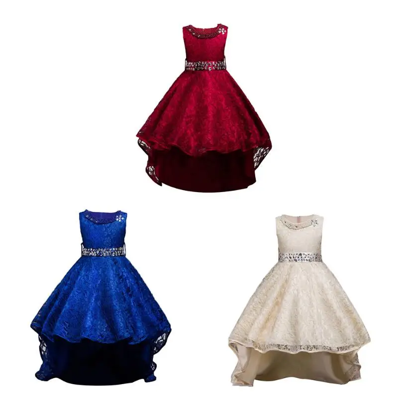 

Girls Dress Vestidos Kids Sleeveless Lace Princess Party Dress with Waistband Children Ball Gown Formal Mopping Dress for Girls