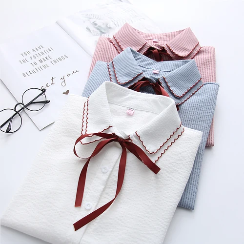 2018 Con Blusa Casual Otoño 3 Calcetines Nuevas Larga 2 Doble Capa Gasa Mujeres Moda Manga Arco 1 De Rayas qxItwY