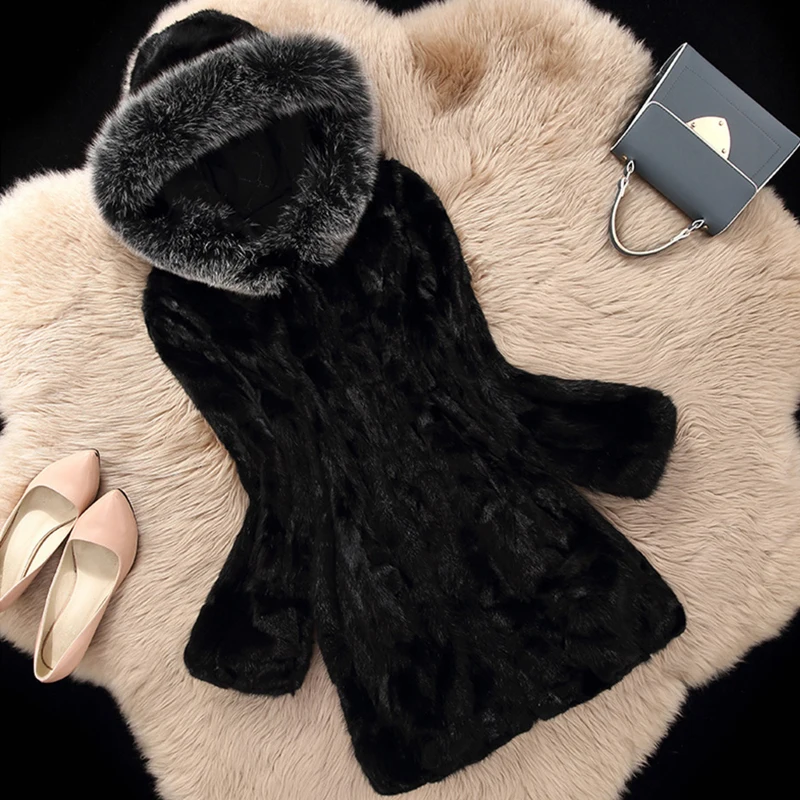 2019 женские пальто с мехом имитация норки волос длинное теплые на осень-зиму вся