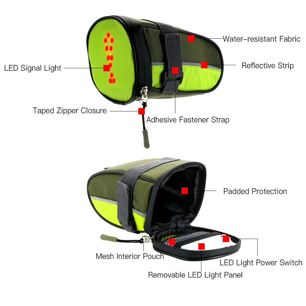 Best Lixada New Lightweight Bicycle Saddle Bag USB Rechargeable Reflective with LED Signal Light Outdoor Cycling Safety Bike Seat Bag 7