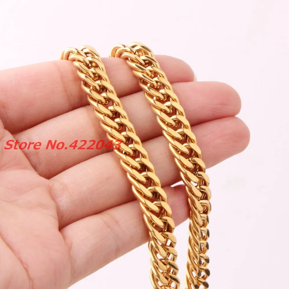 7-40" New Stainless Steel 10mm Yellow Gold Plated Cuban Curb Chain Mens Necklace