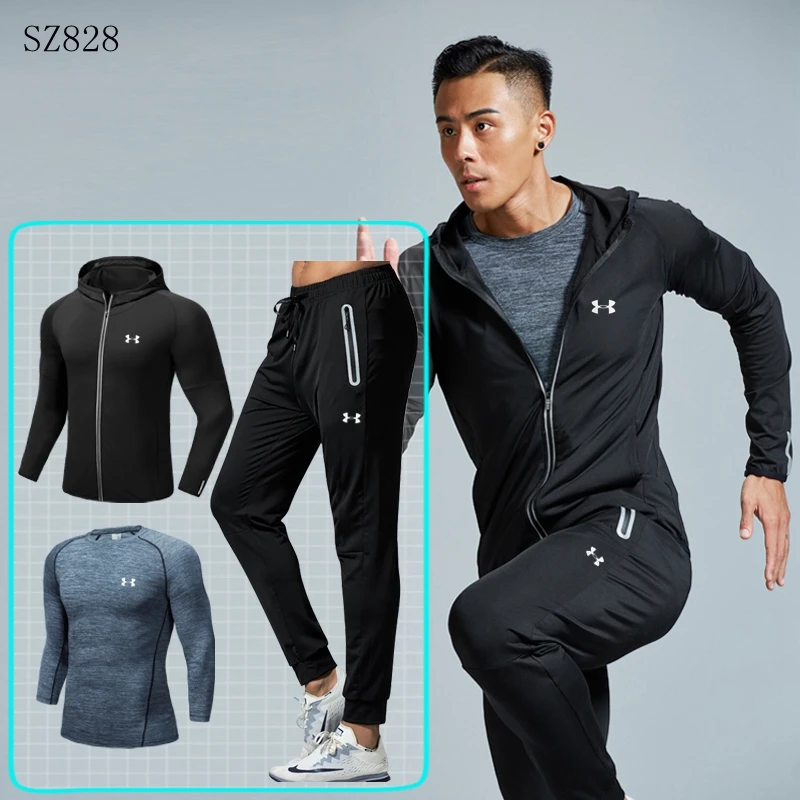

Under Armour Men Training Clothing ropa deportiva hombre gym Running Sets Quick drying Outdoor Sport Suit 3 pieces M-4XL