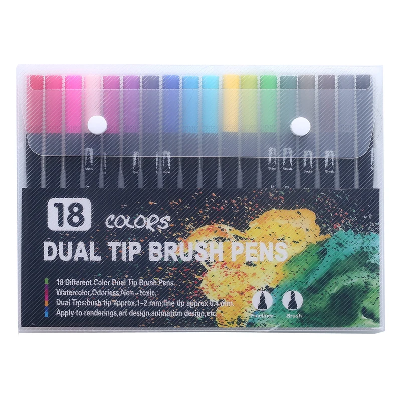 60 цветов художественные маркеры ручки Fineliner цветные ручки для рисования акварельный маркер с двумя кончиками кисточка школьные канцелярские принадлежности - Цвет: 18 black colors