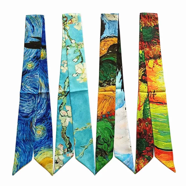 Van Gogh Oil Painting Multi-function Bag Scarves Skinny Scarves For Ladies New Silk Scarf Women Head Scarf Wrist Towel 1