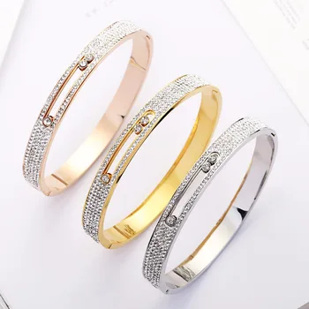 

top quality Rose Gold Hollow Crystal Stainless Steel Love Men Women Slide Zircon Carter Bangle Cuff Bracelet Valentine