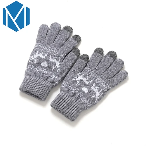 Модные женские зимние эластичные вязаные варежки, теплые перчатки для девочек, вязаные крючком мягкие перчатки, мягкие Рождественские перчатки - Цвет: Grey