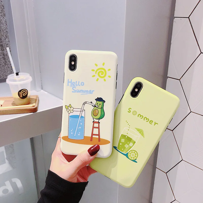 

Cute Cartoon Drink Avocado For iphone Xs MAX XR X case soft silicone phone case For iphone 6 6s 7 8 plus Case tpu hot