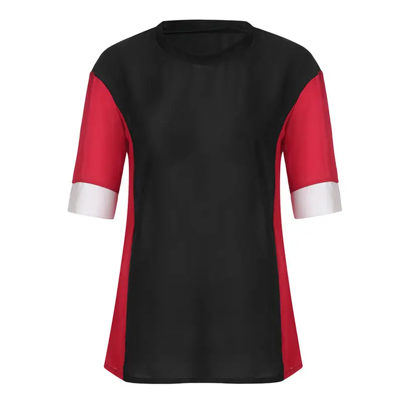 Summer Women Loose Color Block Blouse Short Sleeve Casual Tee Fashion Women Girls Clothes Camisetas Mujer 35DE25 (3)