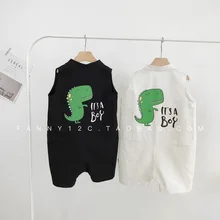 Летняя одежда для мальчиков комбинезон с принтом динозавра для маленьких мальчиков без рукавов, сплошной комбинезон для новорожденных мальчиков Детский комбинезон roupo infanti l