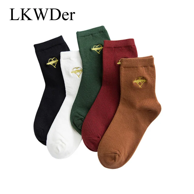 6 Pairs Cotton Women's Socks Embroidery Love Heart Long Colorful Funny