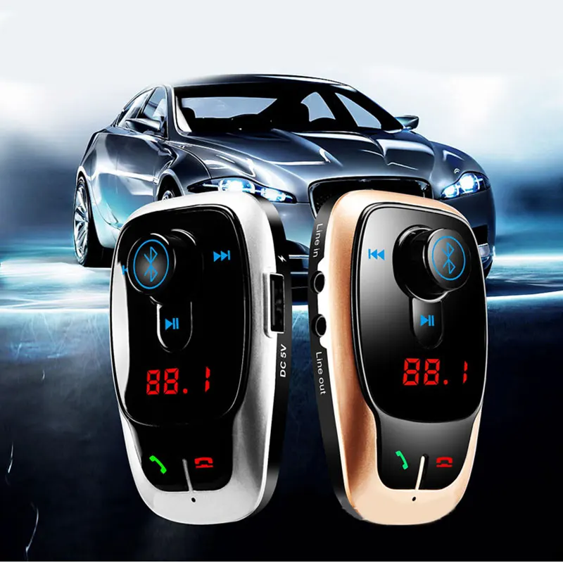 

ENKLOV Gold Silver Car Bluetooth Handsfree Car MP3 Player Dual USB Charger Transmitter FM Car Transmitter Bluetooth Car Kit