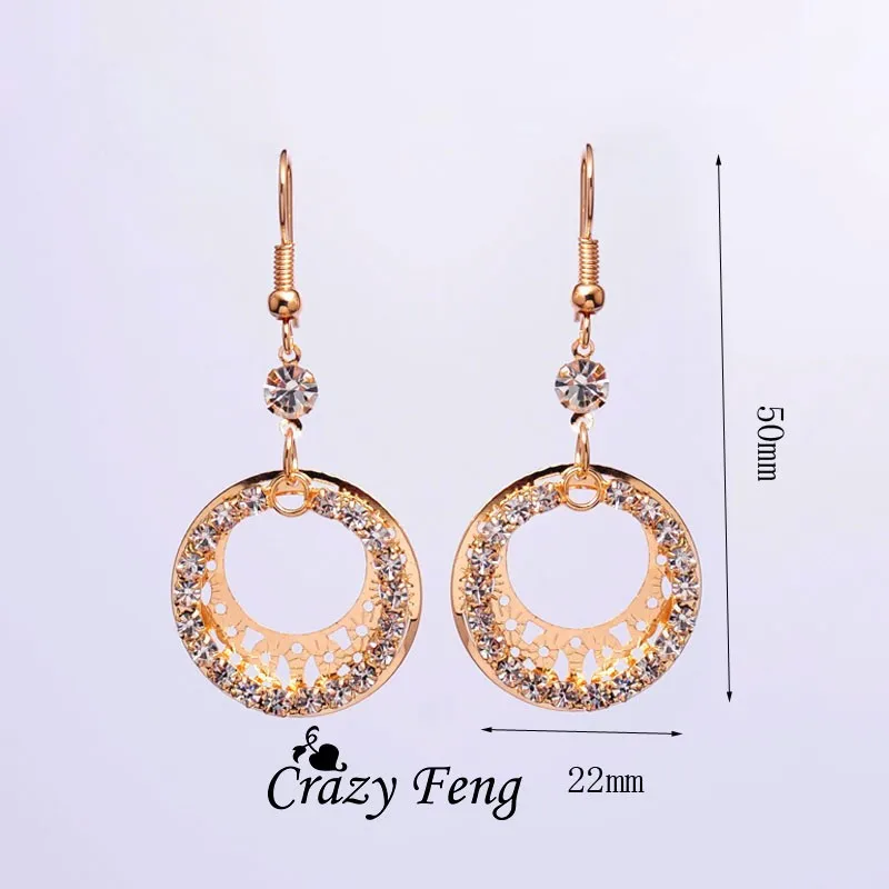 Ювелирные изделия Crazy Feng,, Женские Ювелирные изделия золотого цвета с австрийскими кристаллами, ювелирные наборы цепочек, ожерелье, серьги, наборы