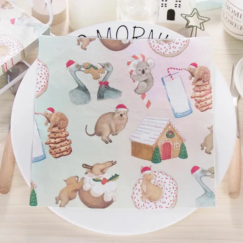 

20pcs/set new cute Christmas Animal Paper Napkins Event Party Tissue Napkins Decor Serviettes home Christmas party decor