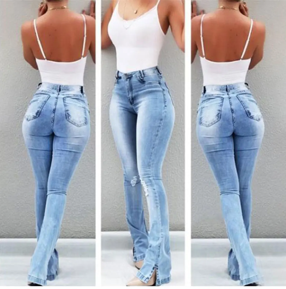 jeans woman new Retro wash elastic hips South American style wide leg flare plus size women jeans