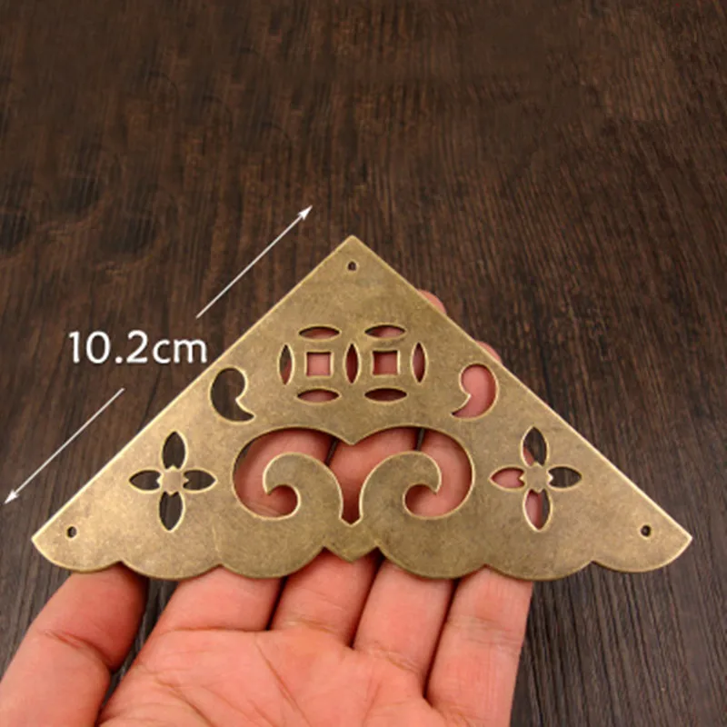 Vintage Flat Brass Corners,Flower Coin Heart Black Protectors,Furniture Hollow Triangle Covers Pins,9.5cm;10.2cm,11.5cm,4Pcs