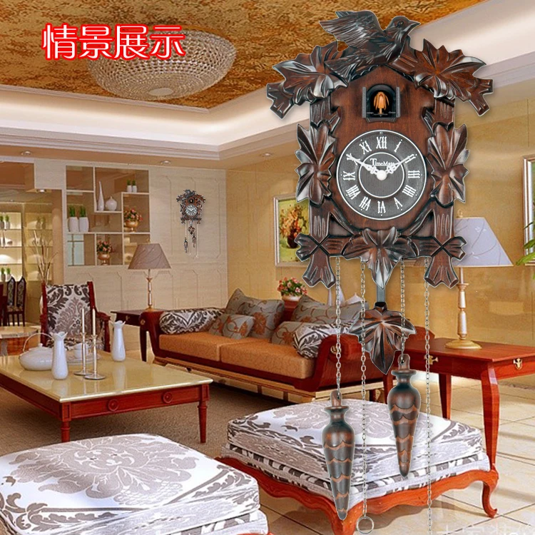 Vintage Home Bird Cuckoo Pendulum Wall Clock Wood Decorative Living Room Hanging