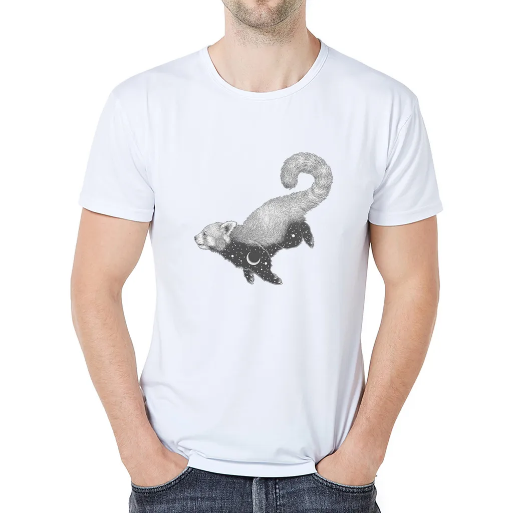 

Minimalist T-Shirt Men's Casual Cartoon Animated Print Short-Sleeved Personality fox print Clothes in Men's T-Shirts summer