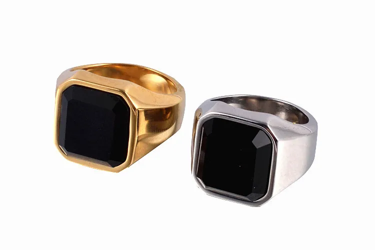 Cuadrado negro ónix piedra gruesa banda anillo hombres en titanio Acero inoxidable oro/plata Color breve para hombre gran tamaño - AliExpress Joyería y accesorios