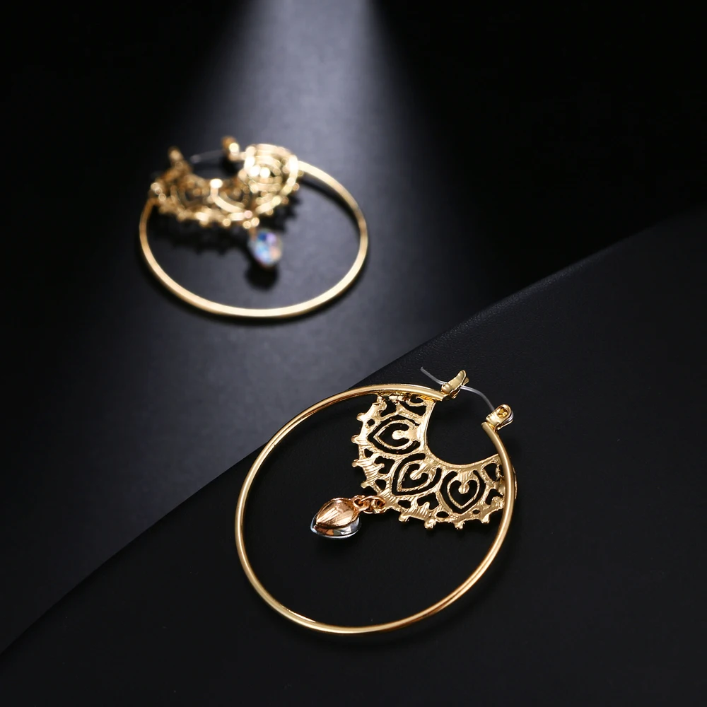 Gold Color Big Circle Round Hoop Earrings For Woman Boho Water Geometric Earring Party Jewelry Bohemian Accessories new