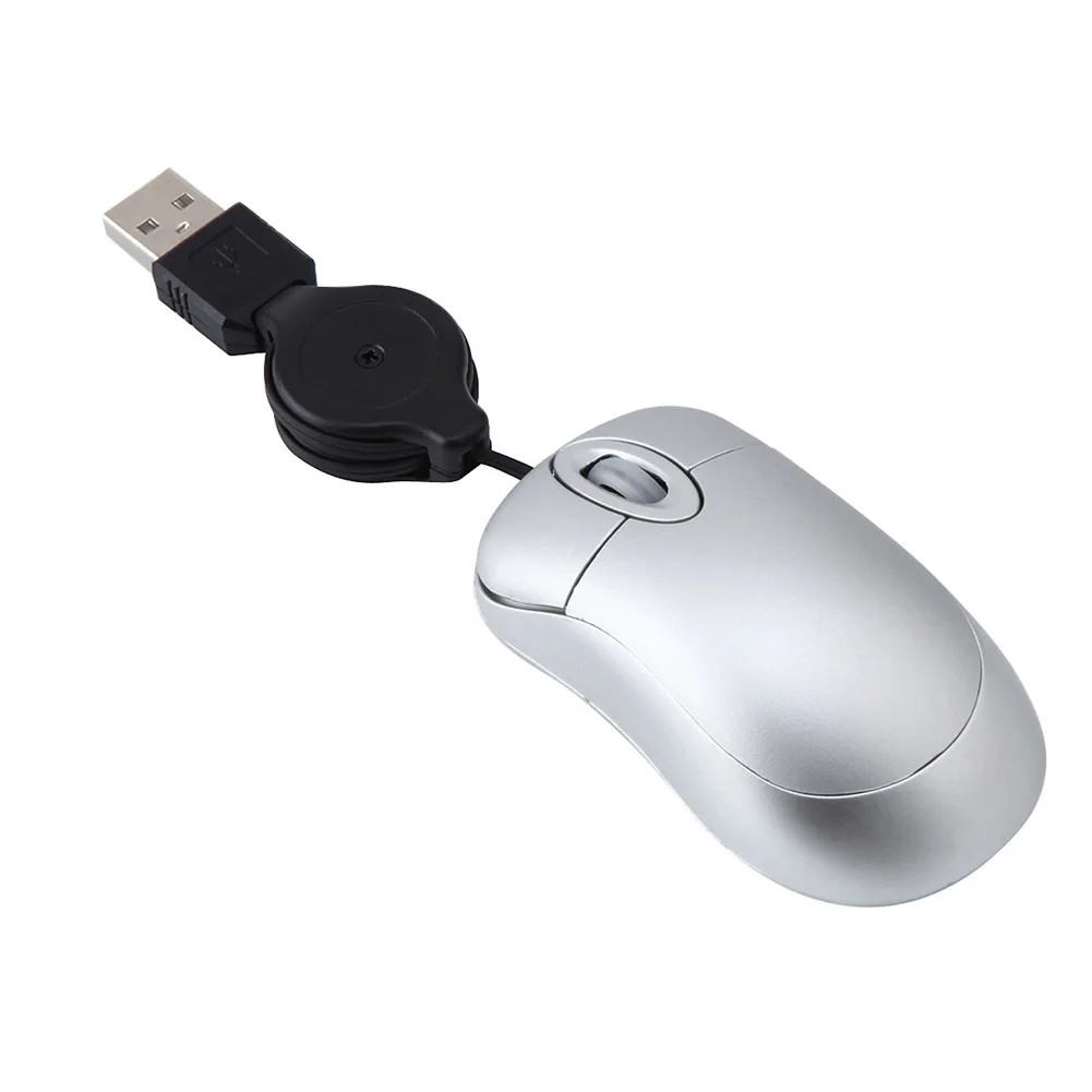 Мини Выдвижной кабель USB Проводная игровая мышь для путешествий оптическая компьютерная мышь USB компьютерная мышь геймер Мыши для ПК - Цвет: Серебристый