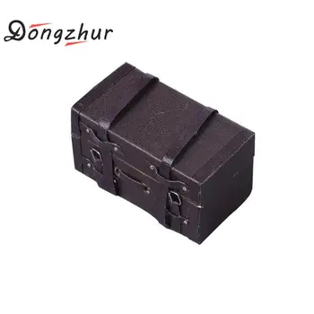 

Dongzhur 1:12 Doll House Miniature Vintage Leather Wood Suitcase Mini Luggage Box Toys Accessories Dropship