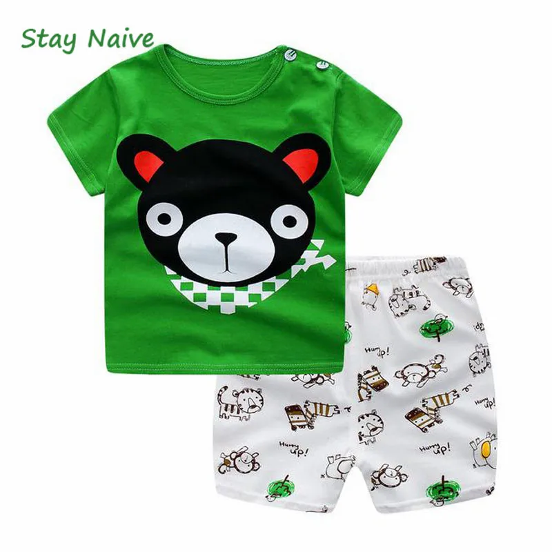 

Stay Naive baby clothes 2017 spring summer newborn baby girl clothes cartoon cotton boy clothes set short-sleeved baby clothe
