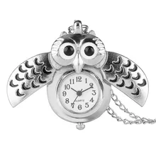 Reloj de bolsillo de cuarzo con colgante de búho elegante deslizante clásico Unisex de Plata a la moda colgante analógico de alta calidad para regalo