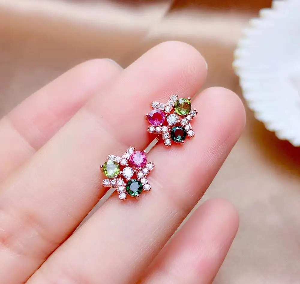Серьги из натурального турмалина серьги серебра 925 пробы с натуральным