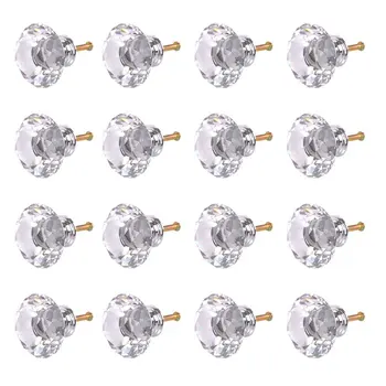 

16 X LS-D3020 40MM Clear Glass Diamond Cut Door Knobs Cabinet Drawer knobs+Screw Home Decorating,Crystal Glass Door Knobs