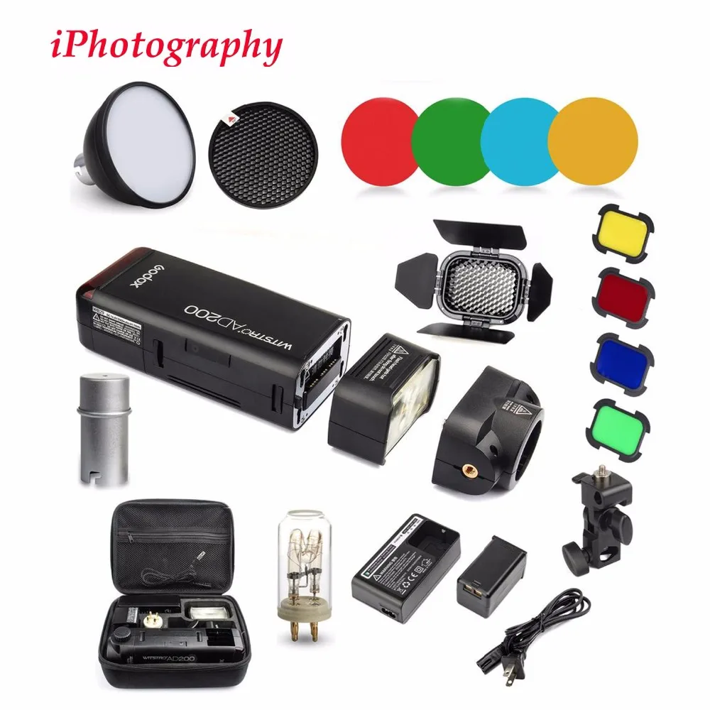 Вспышка Godox AD200 2 4G TTL 1/8000 HSS Monolight для Nikon Canon Sony + Стандартный рефлектор стандарта