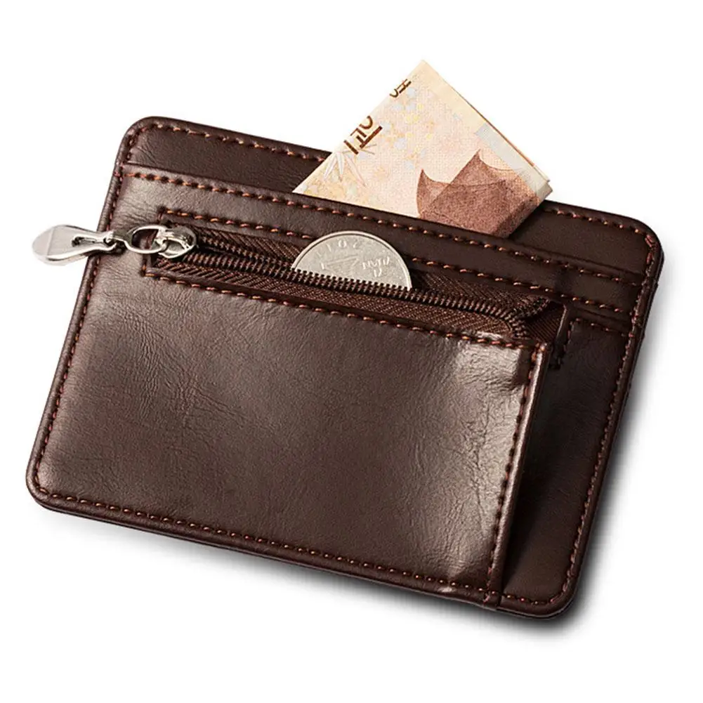 

Vintage Men Slim Multi-slot Snap Buckle Credit Card Holder Zipper Business Travel Coin Cash Bag Short Wallet Card Holder Men