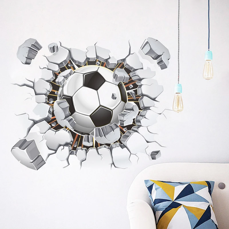 Sport Boy Soccer Ball Football Wall Sticker Decal Kids Room SCHOOL Club Decoration 3D Sticker