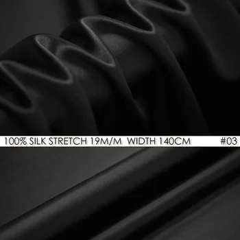 

SILK STRETCH SATIN 140cm width 19momme Pure Soie Fabrics Shirts and Dresses Cloth For Sewing Direct Black NO 03