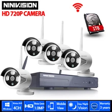 4CH CCTV Системы Беспроводной 720 P NVR 4 шт. 1.0MP ИК Открытый P2P Wi-Fi IP камера видеонаблюдения Камера Системы комплект видеонаблюдения 1 ТБ HDD